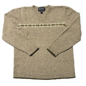 Britches Great Outdoors Lambswool Sweater Mens L Light Brown Crewneck Fair Isle